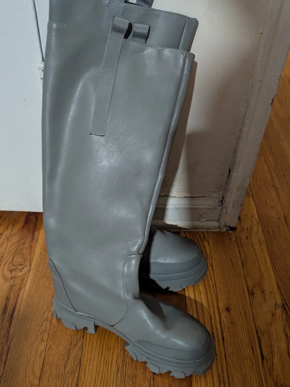 ASOS Gray Over-the-Knee Chunky Lug Sole Boots